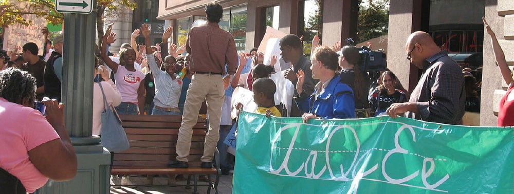 Participants at a 2006 AQE action.